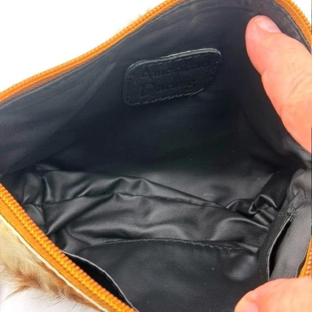 American Darling Leather Cowhide Wristlet Clutch Brown White Hair-on-Hide Bag